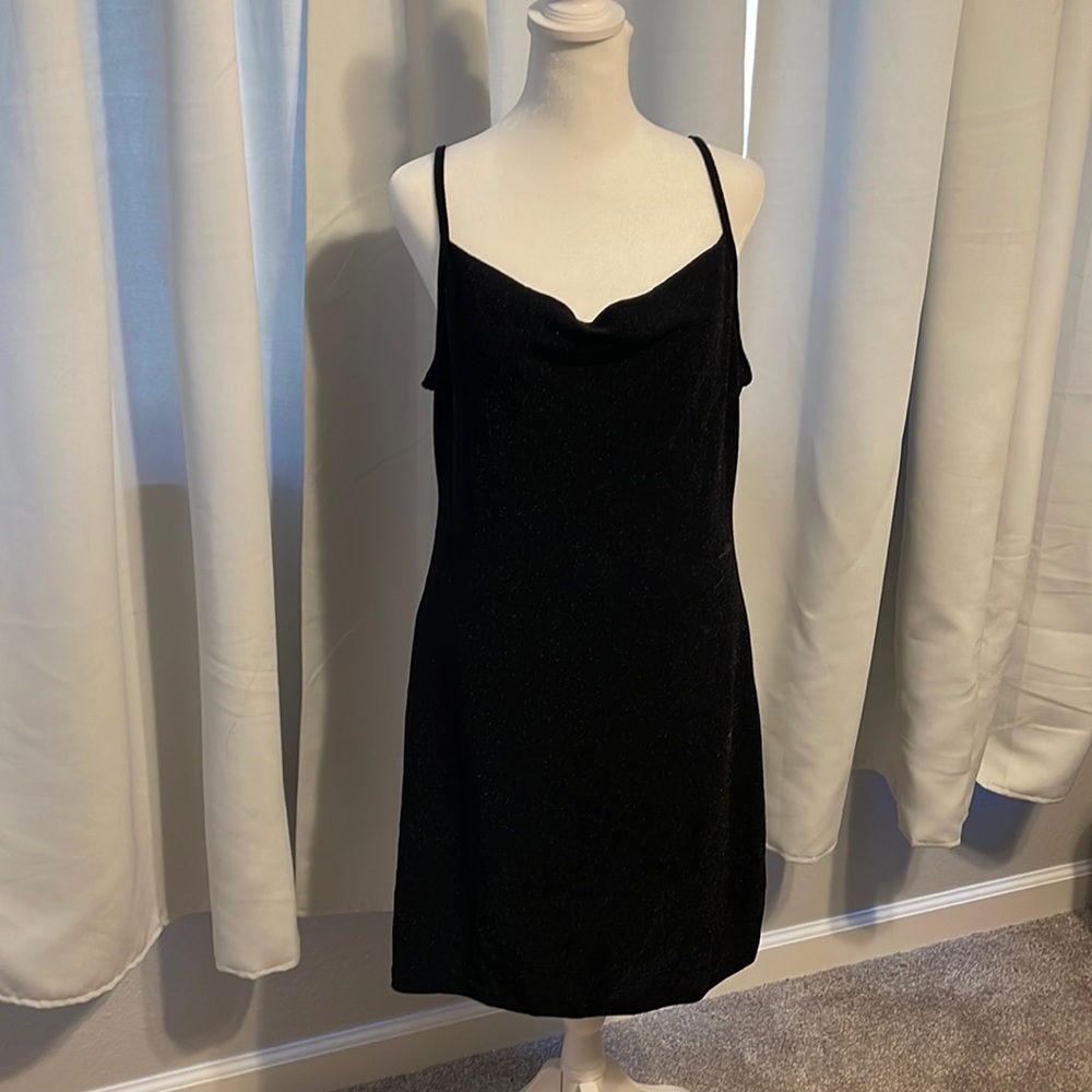 🖤✨NWT COTTON ON LG BLACK SPARKLY COWL NECK MINI DRESS✨🖤